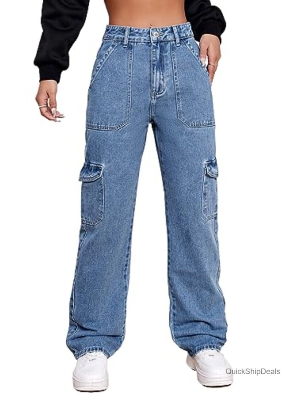 Women's High Waisted Cargo Jeans Stretch Wide Leg Denim Pants Y2K